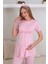 Bebe Pembe Renk Erdeniz 3433 Kısa Kol Dantel Detaylı 3 Lü ve Sabahlıklı Hamile Pijama Takımı 3
