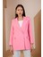 Pembe Regular Dokuma Astarlı Taş Detaylı Blazer Ceket 4