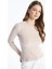 Saç Örgü Detaylı Bisiklet Yaka Yumuşak Dokulu Slim Fit Ince Triko - Pudra Renk 1