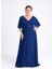 Büyük Beden Lacivert Renkli Uzun Şifon Abiye Elbise 1