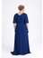 Büyük Beden Lacivert Renkli Uzun Şifon Abiye Elbise 4