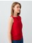 Kırmızı Düz Kesim Kayık Yaka Kolsuz Dokuma Bluz 4