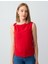 Kırmızı Düz Kesim Kayık Yaka Kolsuz Dokuma Bluz 1