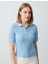 Mavi Polo Yaka Kısa Kollu Pamuklu Örme Bluz 1