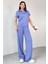 TKM-03690 Lila Polo Yaka Bluz Salaş Pantolon Ikili Takım 1