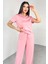 TKM-03690 Pembe Polo Yaka Bluz Salaş Pantolon Ikili Takım 2