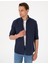Erkek Koyu Lacivert Keten Görünümlü Slim Fit Uzun Kollu Gömlek 50307025-VR100 1