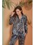 27073 Kadın Özel Kutulu Saten Önden Düğmeli Uzun Kollu Pijama Takım 2
