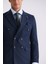 Lacivert Slim Fit Sivri Yaka Çizgili Kruvaze Takım Elbise 3