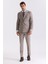 Bej Slim Fit Sivri Yaka Çizgili Kruvaze Takım Elbise 1