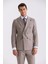 Bej Slim Fit Sivri Yaka Çizgili Kruvaze Takım Elbise 2