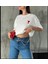 Unisex Bisiklet Yaka Baskılı Oversize T-Shirt - Beyaz 4
