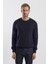 Lacivert Slim Fit Bisiklet Yaka Triko 1