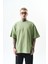 Erkek Respire Yazı Detaylı Oversize T-Shirt Yağ Yeşili 1