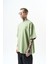 Erkek Respire Yazı Detaylı Oversize T-Shirt Yağ Yeşili 2