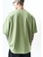 Erkek Respire Yazı Detaylı Oversize T-Shirt Yağ Yeşili 5
