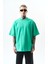 Erkek Respire Yazı Detaylı Oversize T-Shirt Yeşil 1