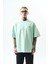 Erkek Respire Yazı Detaylı Oversize T-Shirt Su Yeşili 1