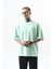 Erkek Respire Yazı Detaylı Oversize T-Shirt Su Yeşili 2