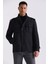 Siyah Slim Fit Hakim Yaka Erkek Kaban 1