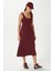 Kadın Nancy Kolsuz Bordo Midi Penye Elbise 5376 4