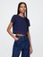 Kadın Lacivert %100 Organik Pamuk Vintage Soft Crop T-Shirt 1