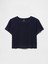 Kadın Lacivert %100 Organik Pamuk Vintage Soft Crop T-Shirt 2