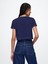 Kadın Lacivert %100 Organik Pamuk Vintage Soft Crop T-Shirt 4