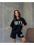 T-Shirt Şort - Alt Üst Kombin Şort Tişört Takım Baskılı Oversize Bisiklet Yaka 2
