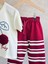 Kız Çocuk Pamuklu Krem Bordo Kiraz Ponponlu T-Shirt ve Eşofman Takımı 3