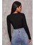 Marsilyan- Kadın Siyah Uzun Kollu Büzdürme Bağcık Detaylı Crop Top Bluz 2