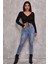 Marsilyan- Kadın Siyah Uzun Kollu Büzdürme Bağcık Detaylı Crop Top Bluz 4