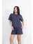 Osy Modal Yumuşak Dokulu Kumaş Kadın Bisiklet Yaka T-Shirt Kısa Şort Ikili Takım - Antrasit 3