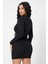 Kadın Siyah Kaşkorse Balıkçı Yaka Uzun Kollu Bodycon Mini Elbise 2