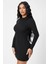 Kadın Siyah Kaşkorse Balıkçı Yaka Uzun Kollu Bodycon Mini Elbise 5