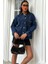 Yaka Siyah Garni Pul Payet Taşlı Oversize Denim Ceket 6125 5