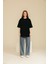 Kadın Siyah Oversize Bisiklet Yaka %100 Pamuk Düz Basic Yazlık T-Shirt 2