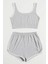 Marsilyan- Kadın Gri Askılı Crop Top ve Şortlu Gecelik Takım 3