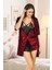 Bordo Kadife Dantelli Sabahlık & Gecelik Takım 2' Li - 1392 2