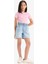 Kız Çocuk Slim Fit Dar Kesim Bisiklet Yaka Ribana Basic Düz Kısa Kollu Tişört B3054A825SM 2