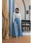 1166-PARÇALI Denim Bol Paça Pantolon Mavi 3