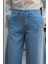 1166-PARÇALI Denim Bol Paça Pantolon Mavi 4