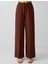 Acı Kahve Rahat Kesim Yüksek Bel Bol Paça Bağcıklı Keten Pantolon 4