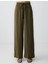Haki Rahat Kesim Yüksek Bel Bol Paça Uzun Keten Pantolon 4
