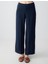Lacivert Yüksel Bel Bol Paça Uzun Dokuma Keten Pantolon 4