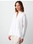 Beyaz Düz Kesim Uzun Kollu Dokuma Keten Gömlek 3