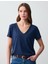 Lacivert V Yaka Kısa Kollu Örme Modal Tişört 1