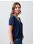 Lacivert V Yaka Kısa Kollu Örme Modal Tişört 4