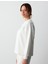 Beyaz Bisiklet Yaka Uzun Kollu Çiçek Desenli Örme Sweatshirt 3