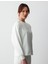 Beyaz Bisiklet Yaka Uzun Kollu Çiçek Desenli Örme Sweatshirt 4